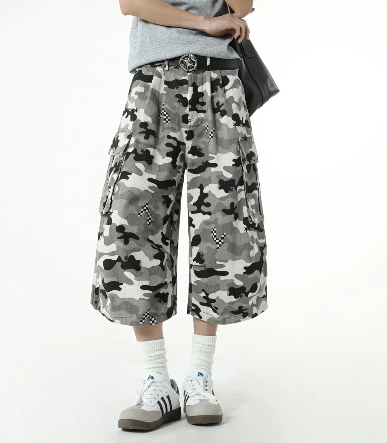 Men's Teen Y2K Jorts Baggy Camo Cargo Jean Shorts Wide Leg Loose Fit Grunge Streetwear Hip Hop Jnco Shorts