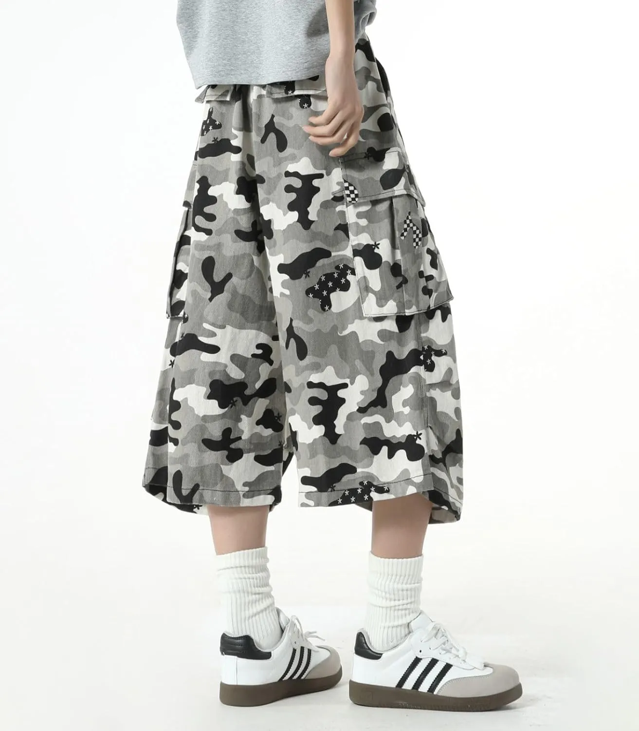Men's Teen Y2K Jorts Baggy Camo Cargo Jean Shorts Wide Leg Loose Fit Grunge Streetwear Hip Hop Jnco Shorts