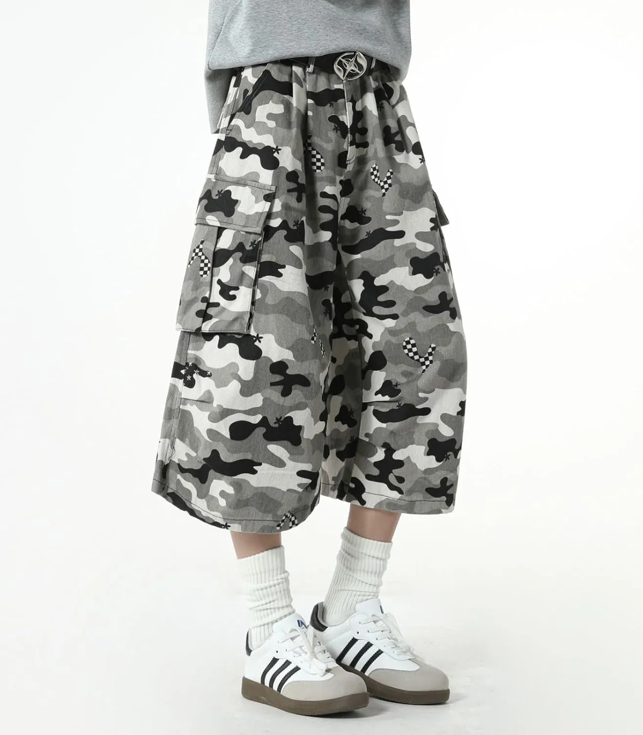 Men's Teen Y2K Jorts Baggy Camo Cargo Jean Shorts Wide Leg Loose Fit Grunge Streetwear Hip Hop Jnco Shorts