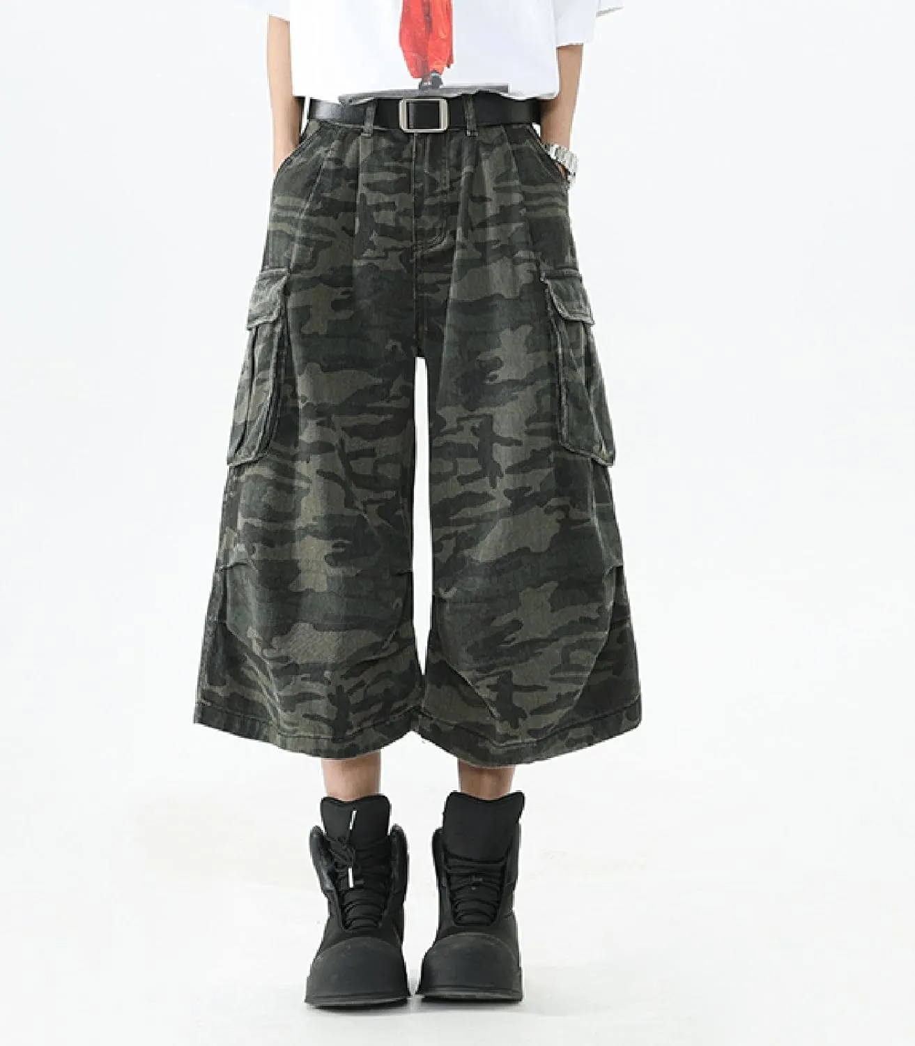 Men's Teen Y2K Jorts Baggy Camo Cargo Jean Shorts Wide Leg Loose Fit Grunge Streetwear Hip Hop Jnco Shorts