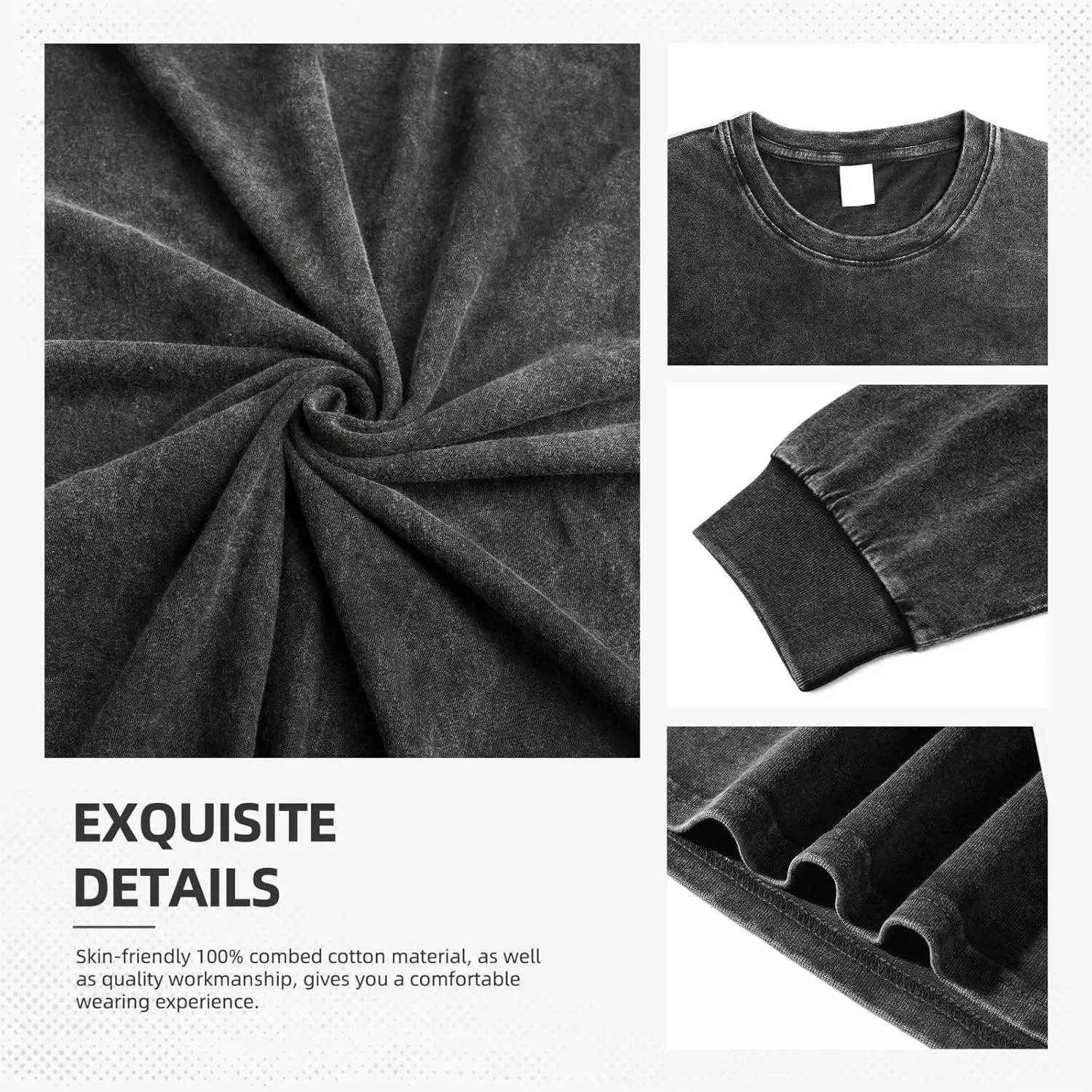 Men's Vintage Oversized T Shirt Casual Unisex Round Neckline Cotton Tshirt Long Sleeved Tee