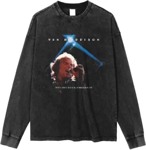 Men's Vintage Oversized T Shirt Casual Unisex Round Neckline Cotton Tshirt Long Sleeved Tee
