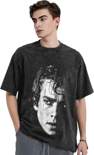 Men's Vintage Oversized T-Shirts Loose Short Sleeved Top Printing Shirts Black