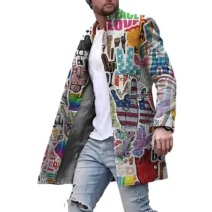 Men's Winter Warm Graffiti Print Coat | Long