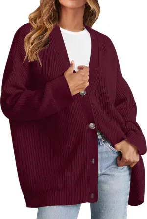 MEROKEETY Women's Cardigan Sweaters 2024 Fall Open Front Oversized Button V Neck Loose Soft Knit Outwear