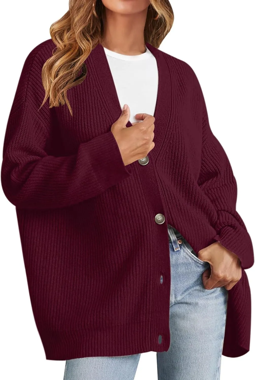 MEROKEETY Women's Cardigan Sweaters 2024 Fall Open Front Oversized Button V Neck Loose Soft Knit Outwear