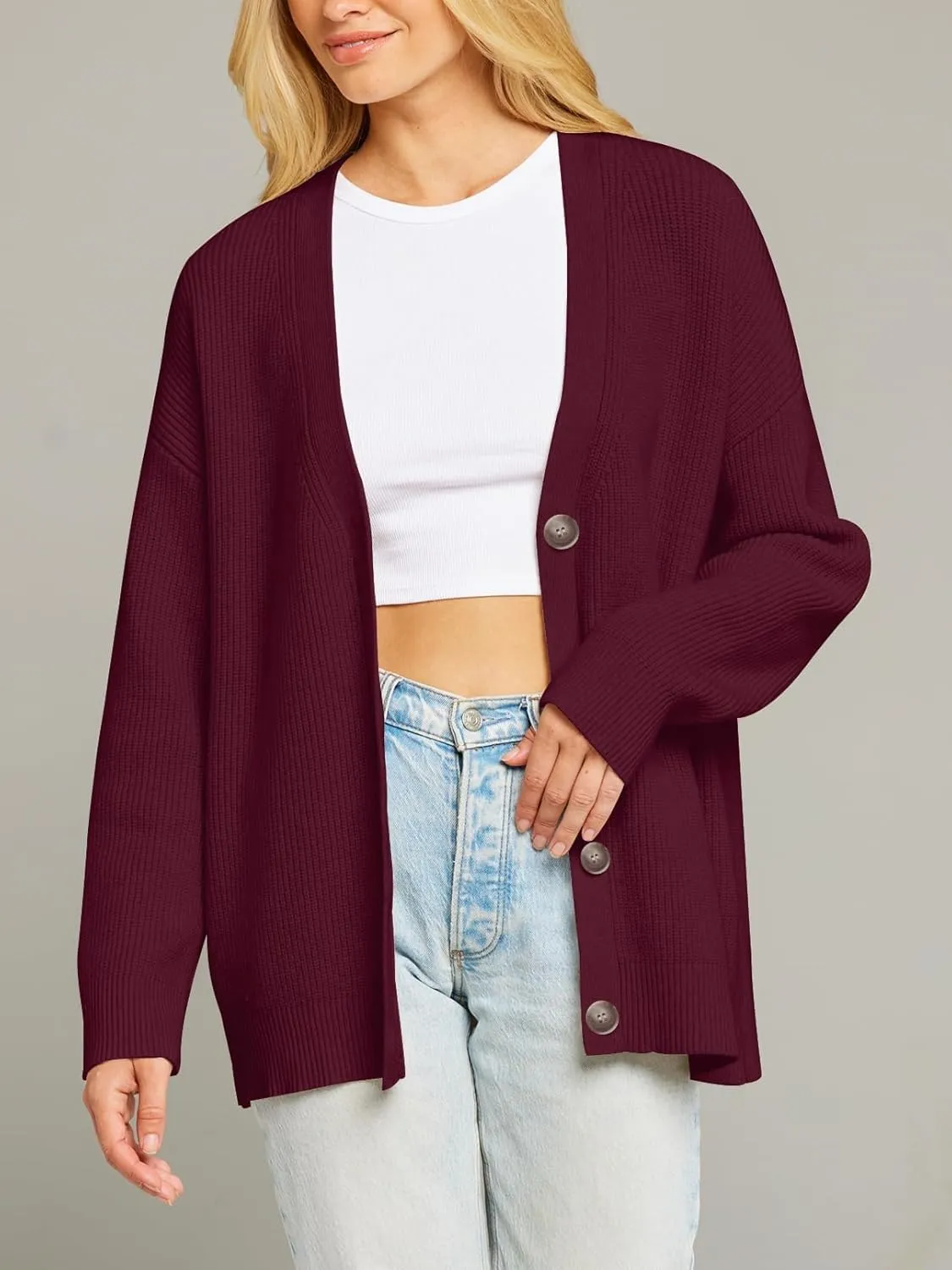 MEROKEETY Women's Cardigan Sweaters 2024 Fall Open Front Oversized Button V Neck Loose Soft Knit Outwear