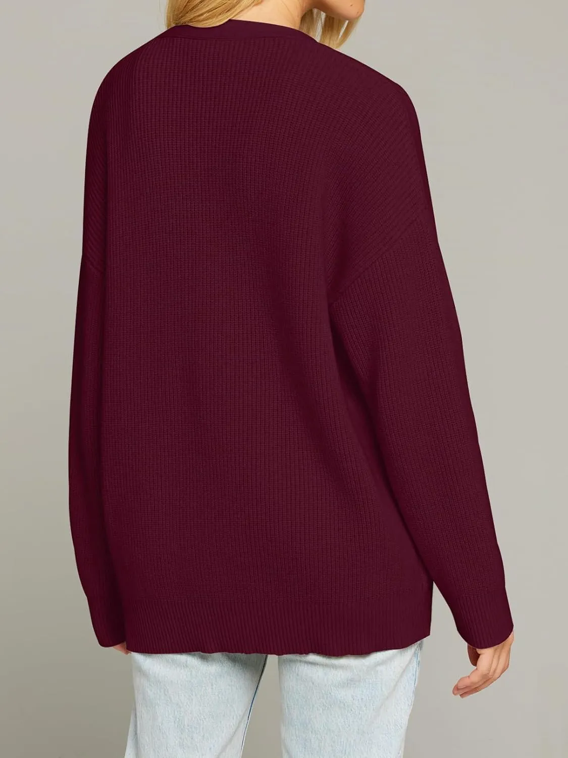 MEROKEETY Women's Cardigan Sweaters 2024 Fall Open Front Oversized Button V Neck Loose Soft Knit Outwear