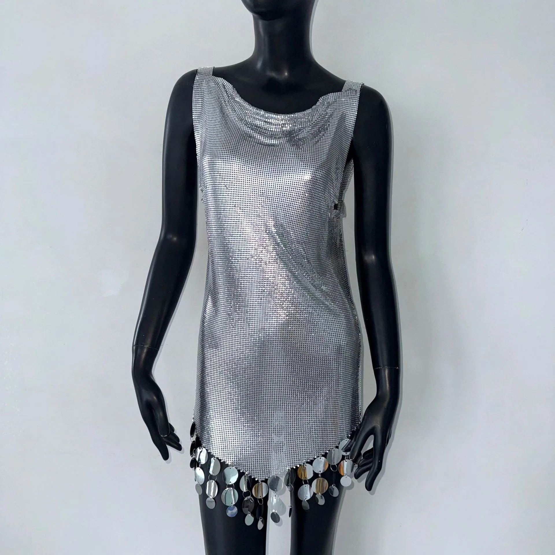 Metal Smart design Music Anti-theft Sequined Vest Stitching Dress Costume Sexy Stage Nightclub Festival Sexy Dress