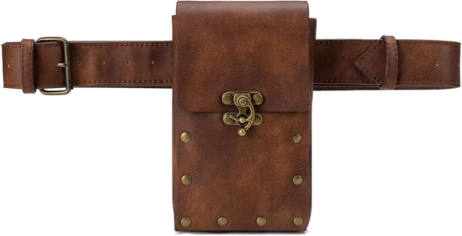 MIAOCOS Medieval Leather Mini Waist Bag Vintage Steampunk Mini Bag Gothic Renaissance Festival Costume Accessories