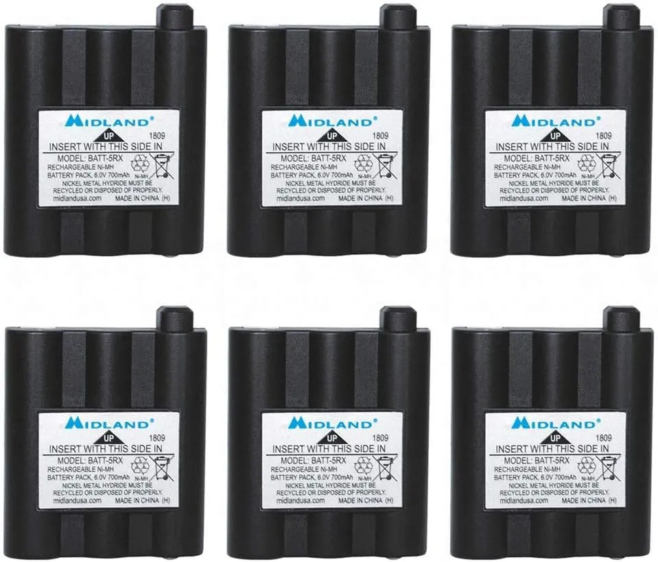 Midland AVP17 Rechargeable Battery Packs XT511, T290, T295 and GXT Series GMRS Radios (6-Pack)