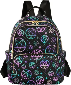 Mini Backpack Bright Pentagrams Fashion Backpack Purse for Women,Handbag Shoulder Bag Casual Daypack, Ladies Gift for College Work (S)