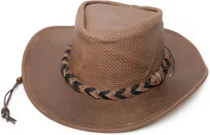 Minnetonka Fold-Up Outback Hat -Leather Brim Hat Made with Genuine Leather, Adjustable Chin Strap, and Fold-Up Design