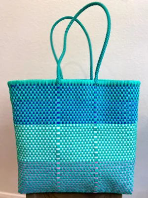 Mint Green, Blue and Pink Woven Tote