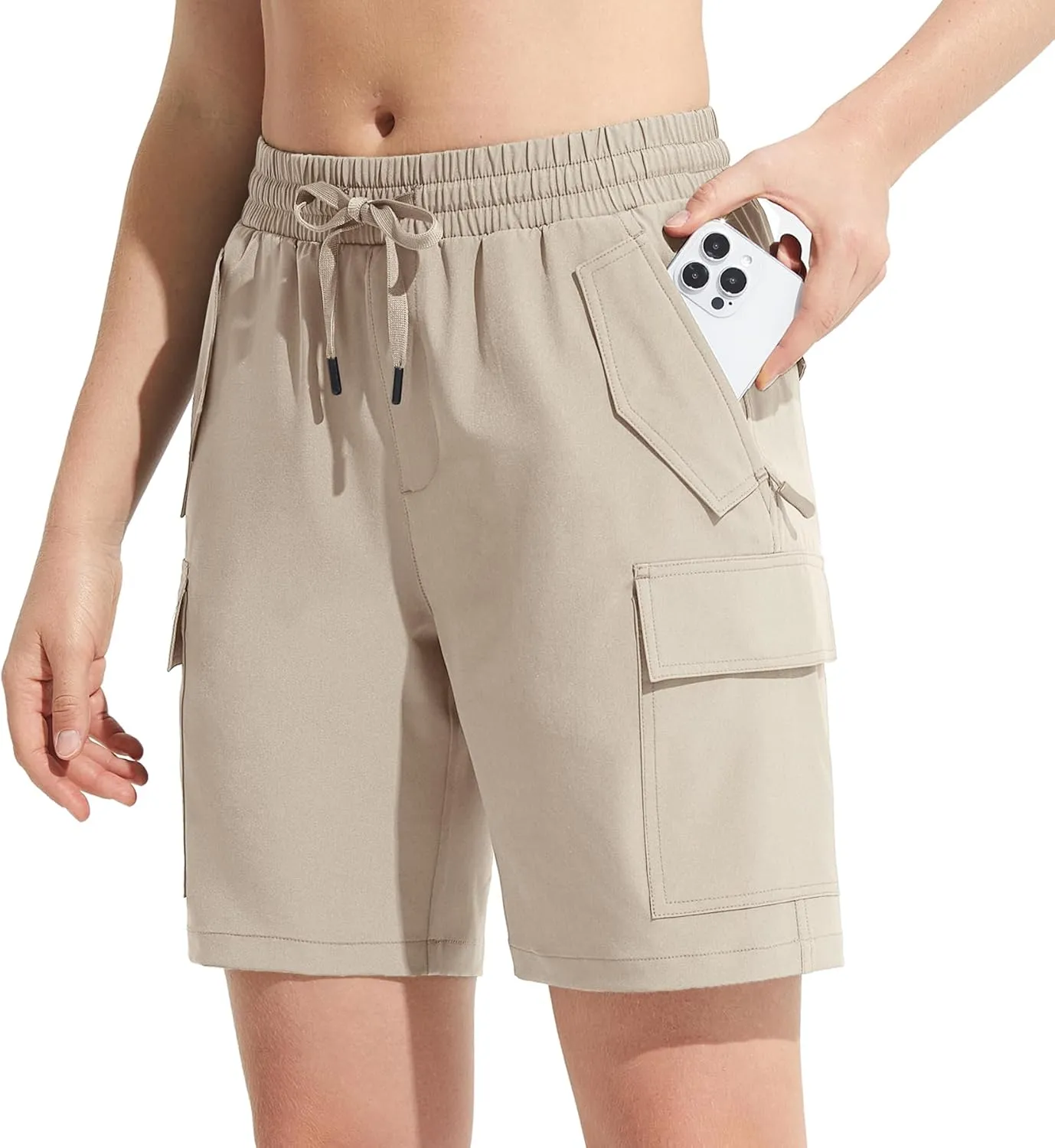 MOCOLY Womens Hiking Cargo Shorts 8" Quick Dry Lightweight Golf Shorts for Camping Travel Athletic with Zipper Pockets