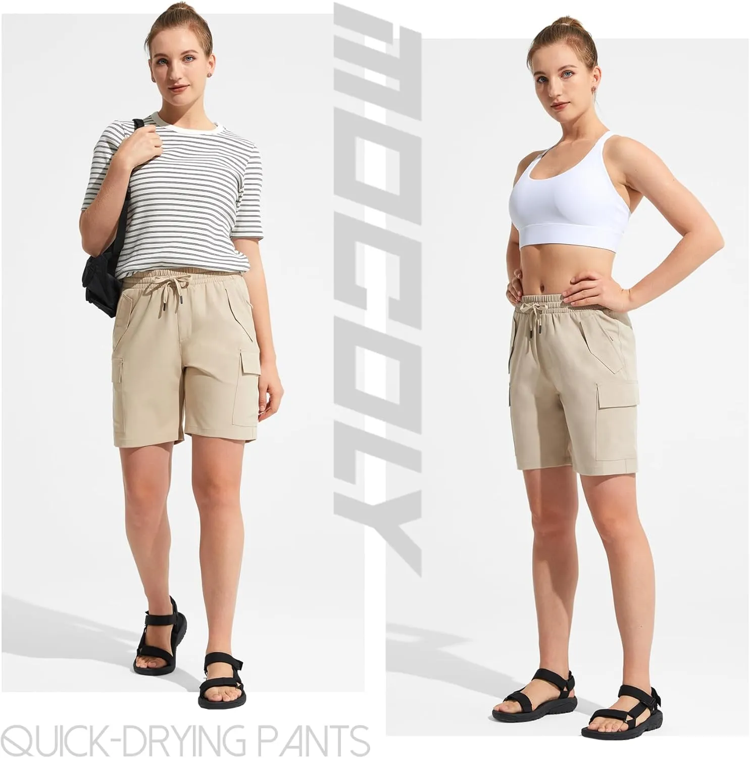 MOCOLY Womens Hiking Cargo Shorts 8" Quick Dry Lightweight Golf Shorts for Camping Travel Athletic with Zipper Pockets