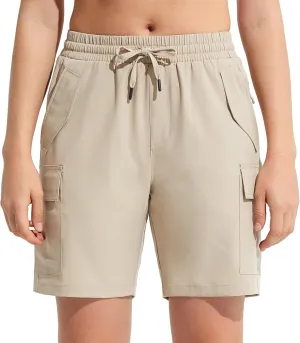 MOCOLY Womens Hiking Cargo Shorts 8" Quick Dry Lightweight Golf Shorts for Camping Travel Athletic with Zipper Pockets