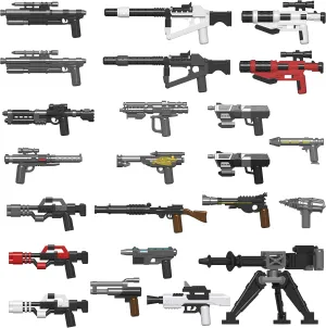 MOOXI-MOC 23Pcs Sci-fi Space Wars Minifigs Spray Paint Weapons Packs Set,Small Particle Building Block Toy Kit Compatible with Mainstream Brand Minifigs Hands