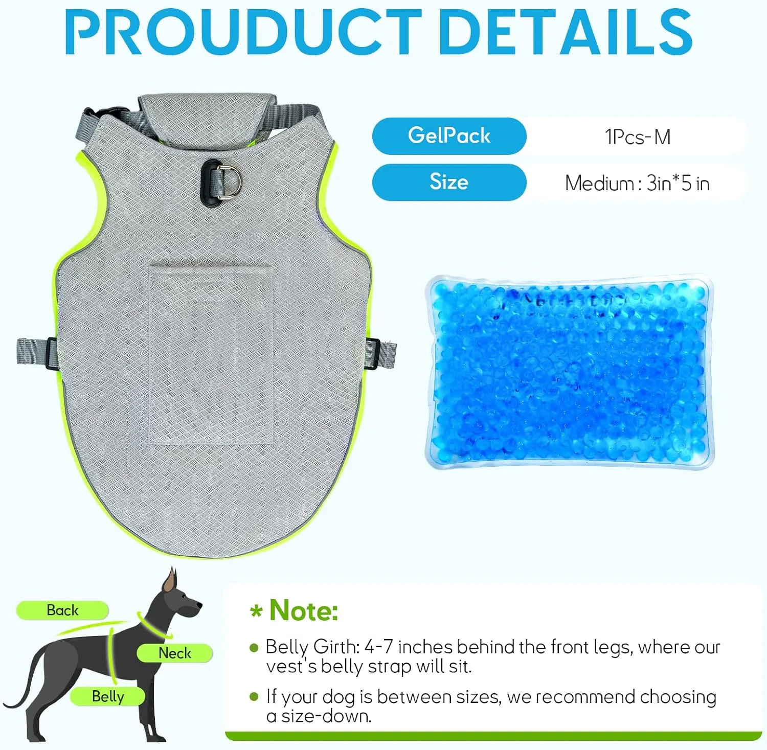 Mora Pets Dog Cooling Vest with Ice Pack Evaporation Cool Harness Adjustable Summer Shirt Pet Jacket for Hot Weather Fit Large Medium Small Dogs Grey S