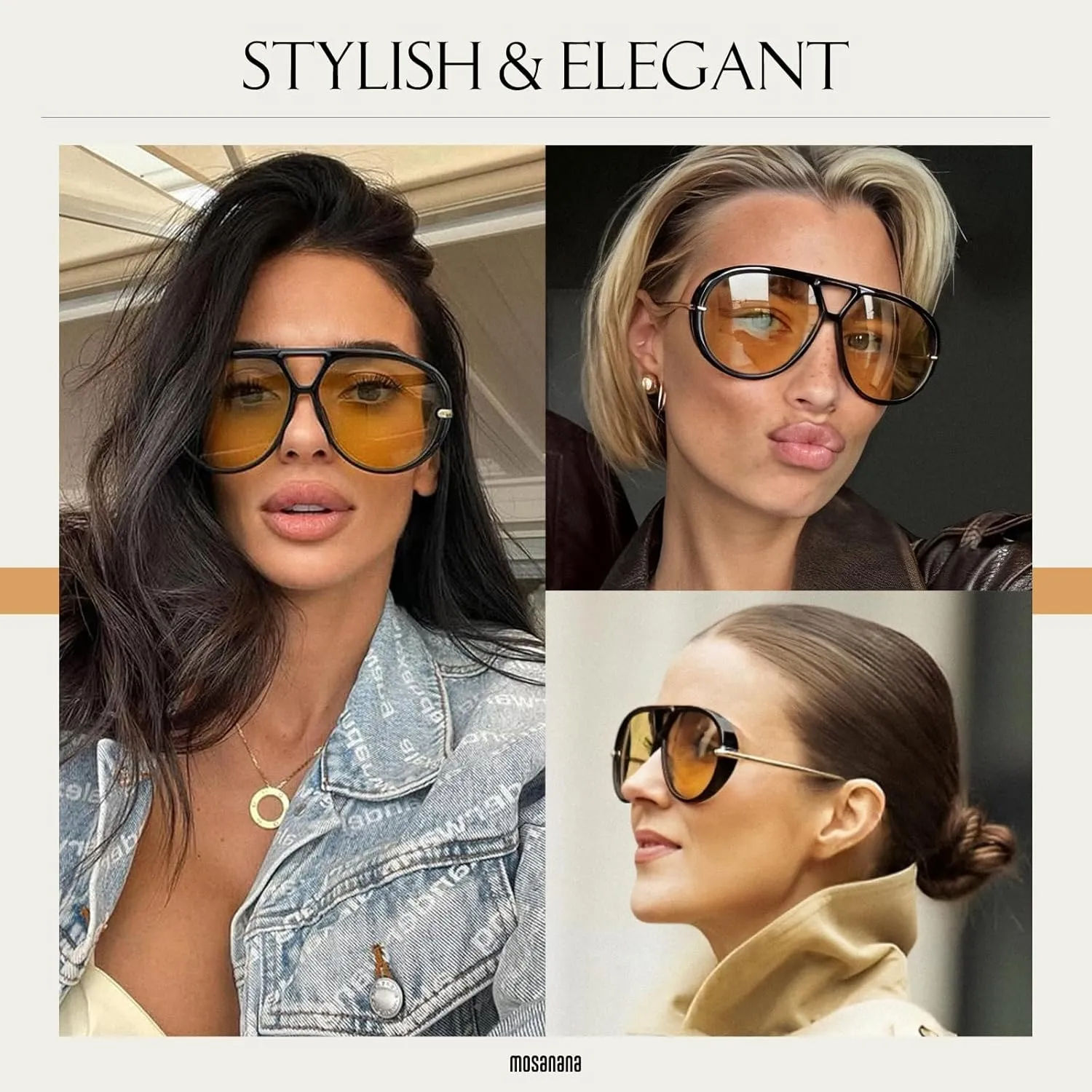 mosanana Trendy Oversized Aviator Sunglasses for Women Retro Style MS52478