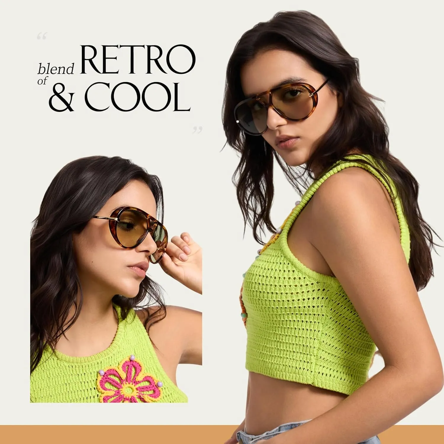 mosanana Trendy Oversized Aviator Sunglasses for Women Retro Style MS52478