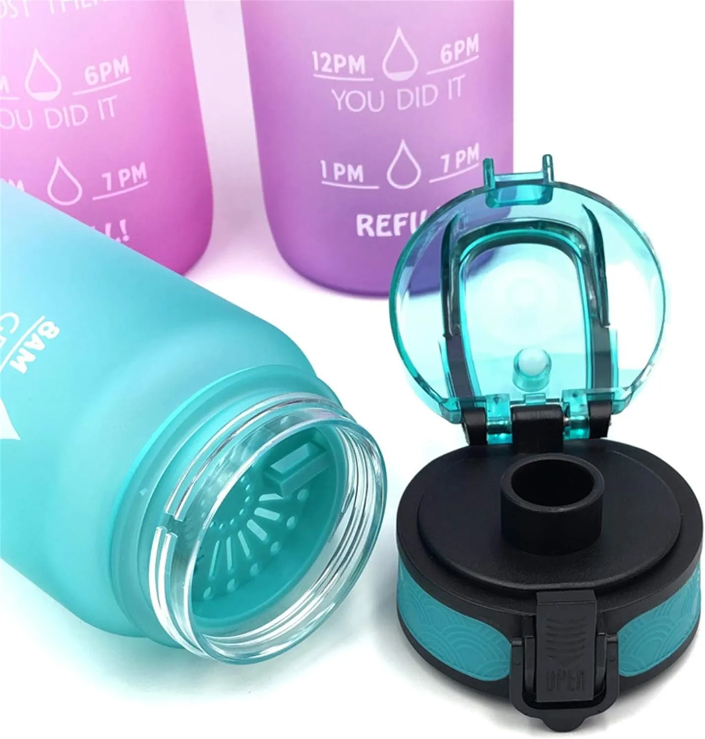Motivational Water Jug Large Water Bottle Tritan 32oz BPA Free with Time Marker Reminder for Camping Fitness Gym Workouts Outdoor Sports, Green-1