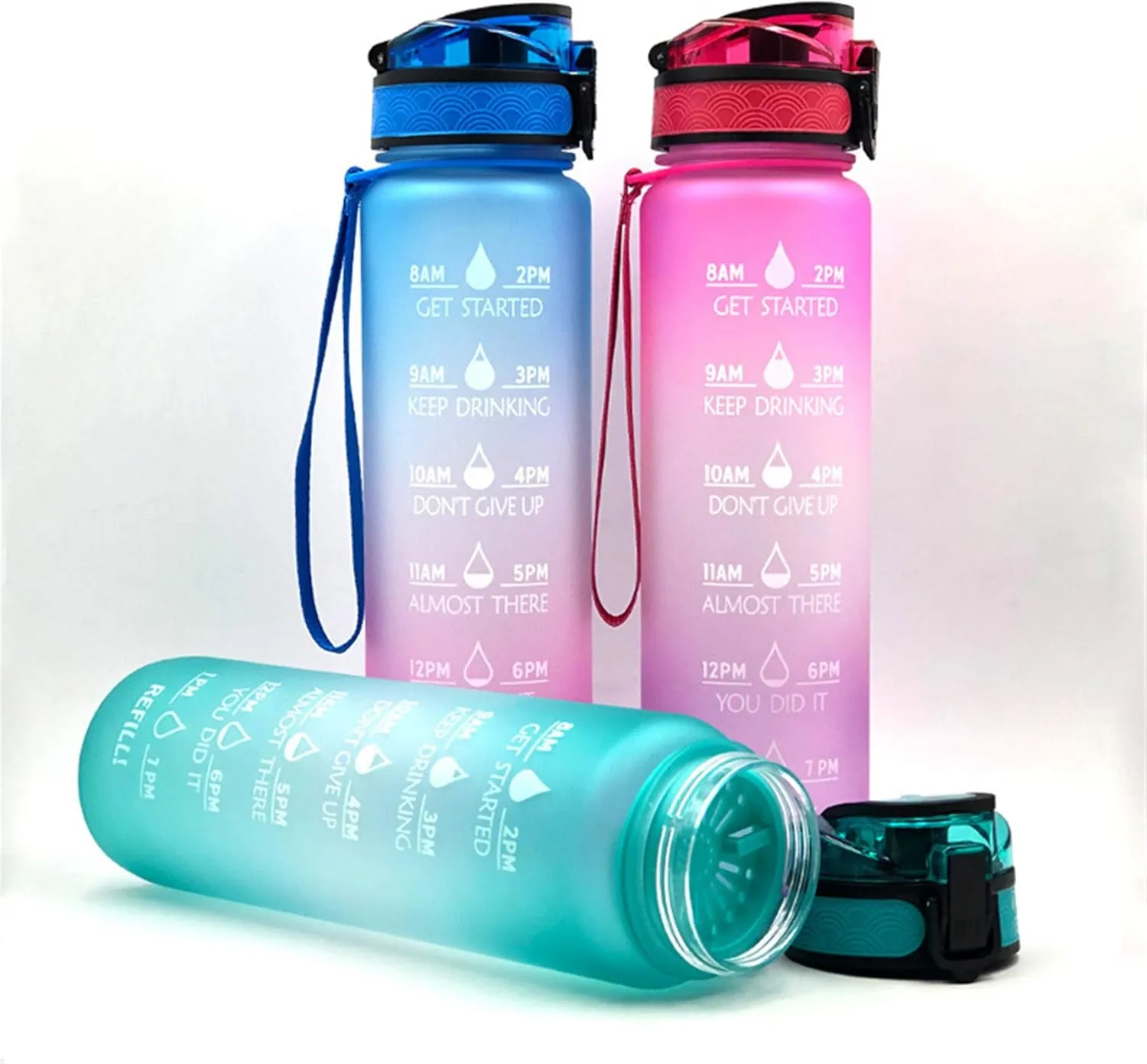 Motivational Water Jug Large Water Bottle Tritan 32oz BPA Free with Time Marker Reminder for Camping Fitness Gym Workouts Outdoor Sports, Green-1