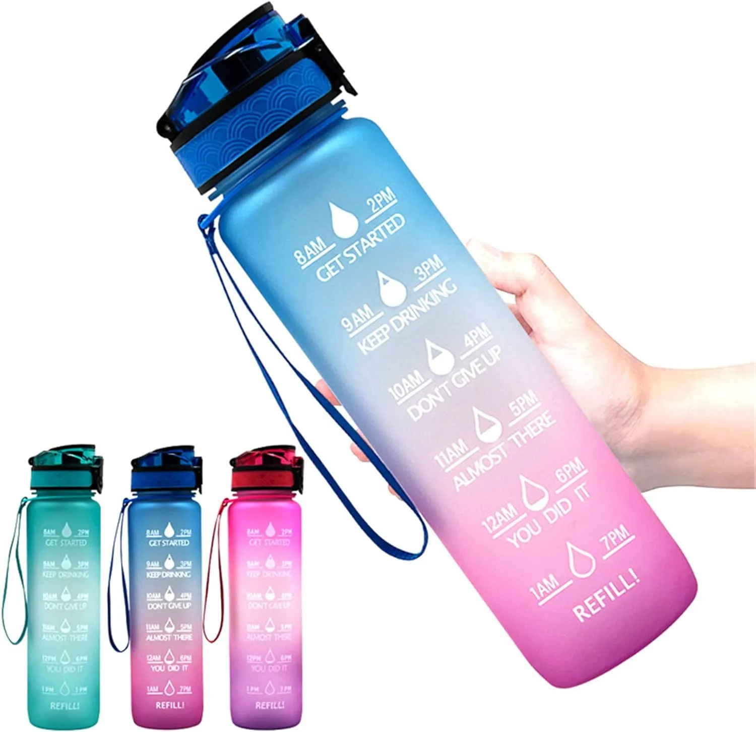 Motivational Water Jug Large Water Bottle Tritan 32oz BPA Free with Time Marker Reminder for Camping Fitness Gym Workouts Outdoor Sports, Green-1