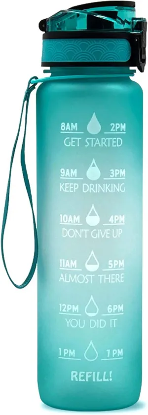 Motivational Water Jug Large Water Bottle Tritan 32oz BPA Free with Time Marker Reminder for Camping Fitness Gym Workouts Outdoor Sports, Green-1
