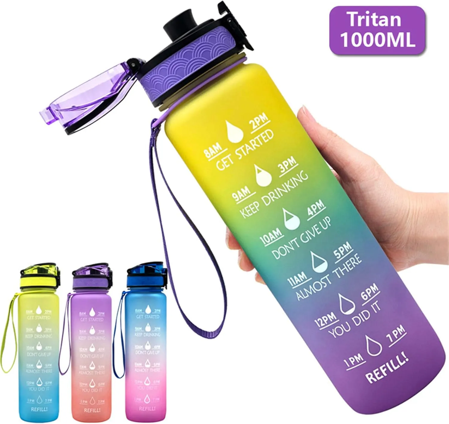 Motivational Water Jug Large Water Bottle Tritan 32oz BPA Free with Time Marker Reminder for Camping Fitness Gym Workouts Outdoor Sports, Green-1