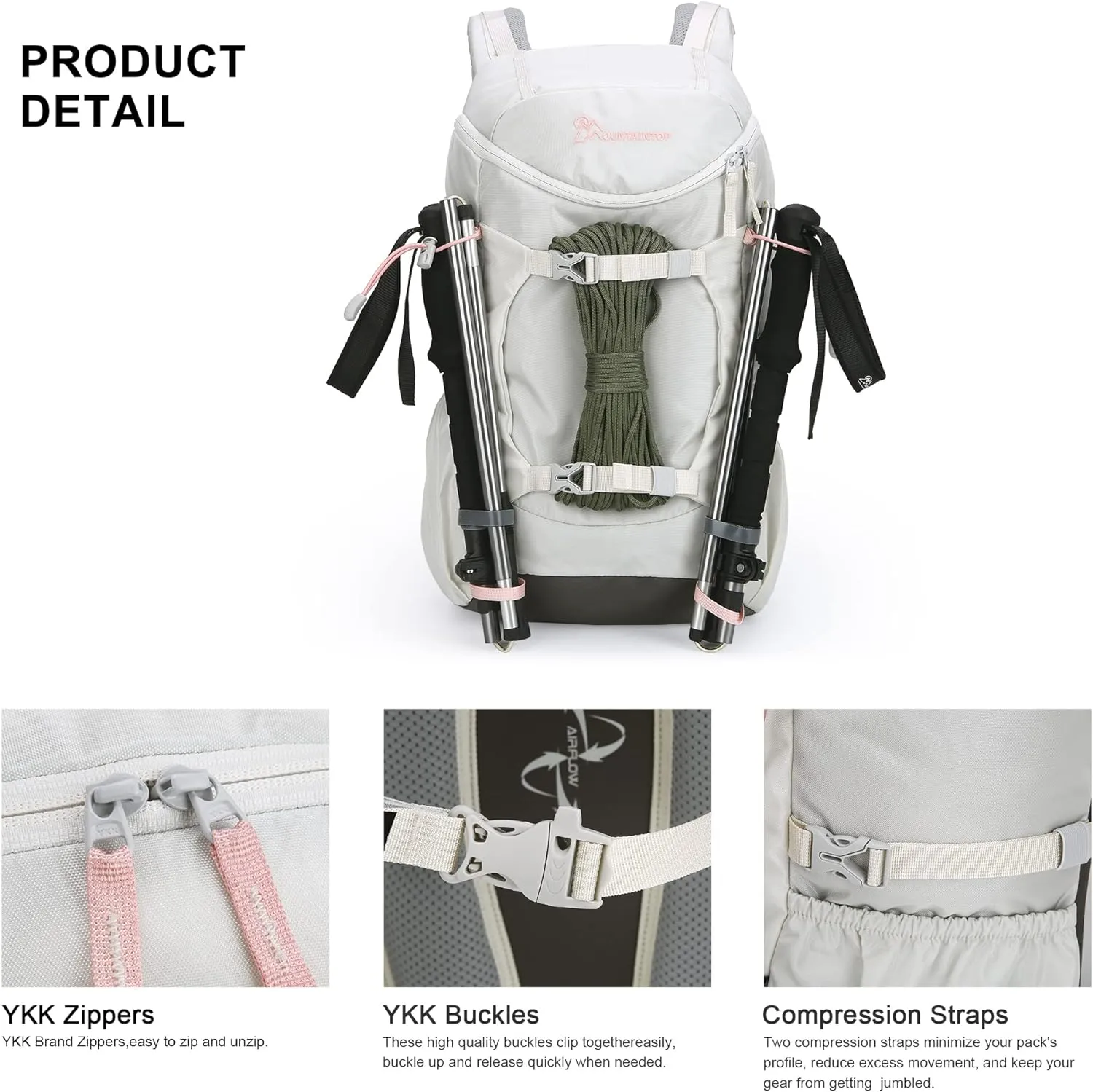MOUNTAINTOP Small Hiking Backpack 28L Travel Daypack Lightweight for Women for Outdoor Camping, 20.5×12.2×6.3 IN，Ivory