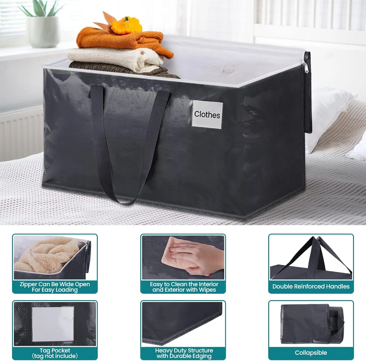 Moving Bags Heavy Duty with Strong Zippers and Handles Collapsible Moving Supplies, Storage Totes for Packing & Moving Storing 93L 10Pack
