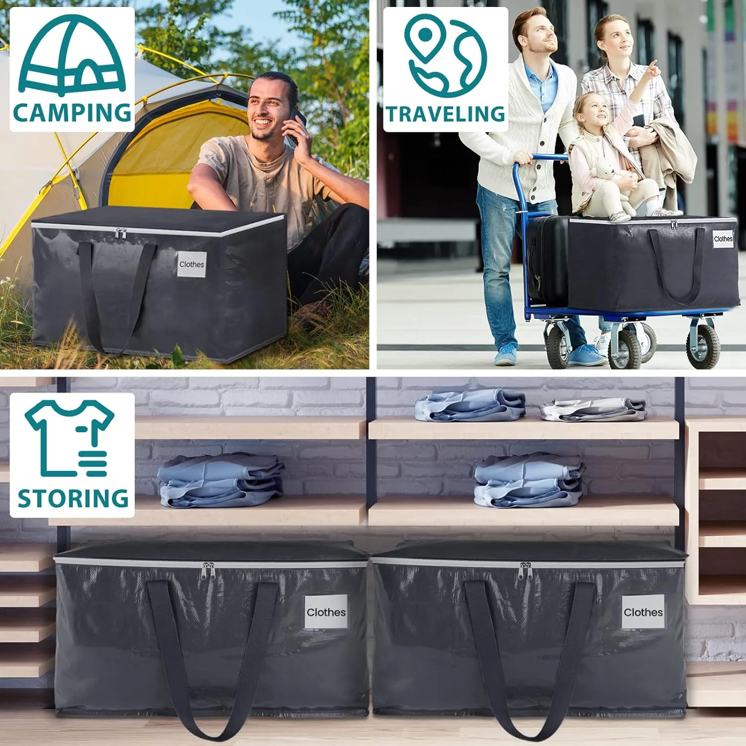 Moving Bags Heavy Duty with Strong Zippers and Handles Collapsible Moving Supplies, Storage Totes for Packing & Moving Storing 93L 10Pack