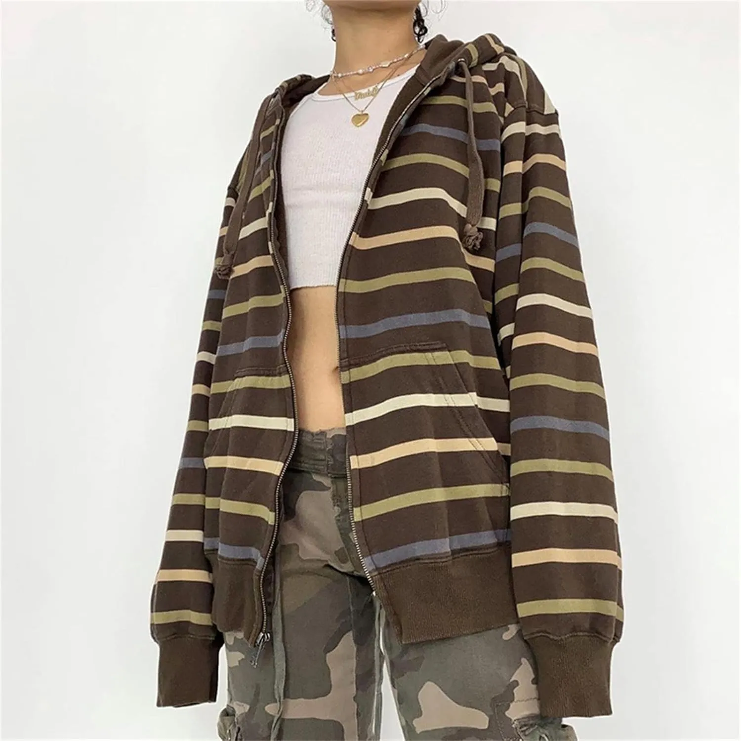 Mtsebmves Women's Zip Up Hoodie Sweatshirt Long Sleeve Oversized Casual 90S Y2K E-Girl Streetwear Grunge Jacket with Pocket