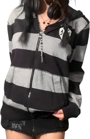 Mtsebmves Women's Zip Up Hoodie Sweatshirt Long Sleeve Oversized Casual 90S Y2K E-Girl Streetwear Grunge Jacket with Pocket