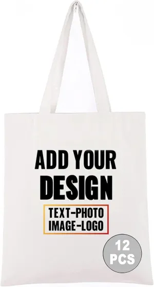 Muka Custom Print 12PCS Canvas Reusable Recycled Grocery Tote Bag, Add Your Image Text Logo for DIY & present, 14" W x 16" H