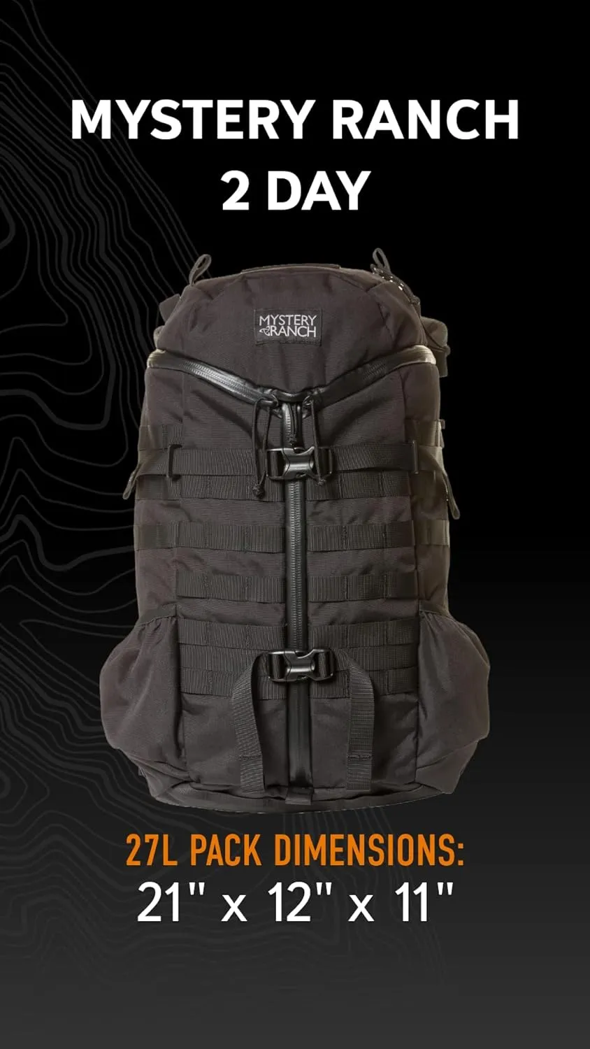 Mystery Ranch 2 Day Backpack - Tactical Daypack Molle Hiking Packs, Black, SM/MD