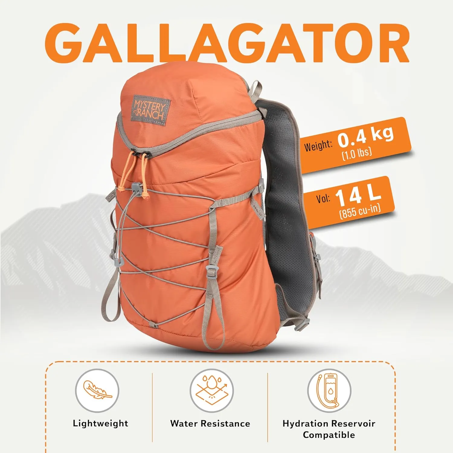 Mystery Ranch Gallagator 15 Travel Bag to Hiking Backpack Daypack, Paprika, L/XL