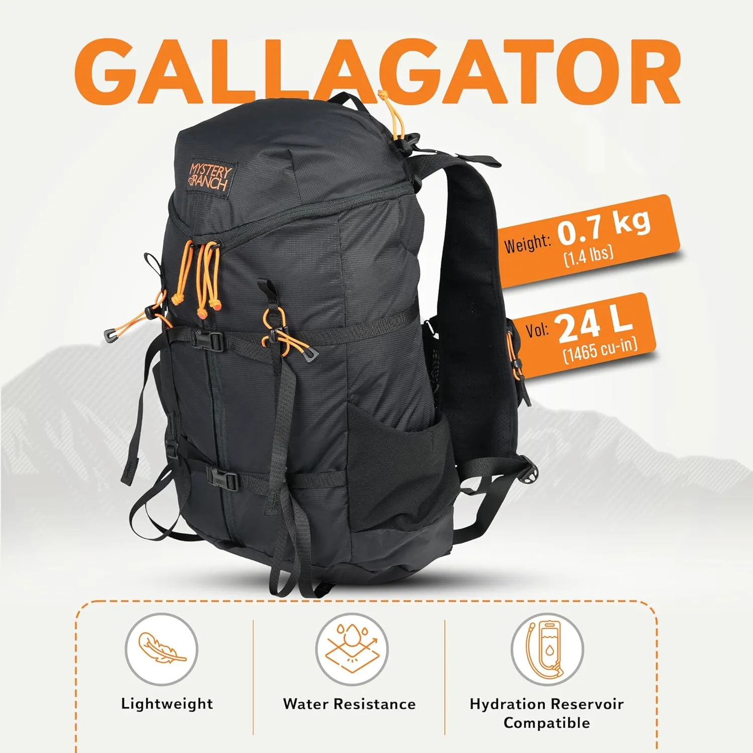 Mystery Ranch Gallagator 25 Travel Bag to Hiking Backpack Daypack, Black, S/M