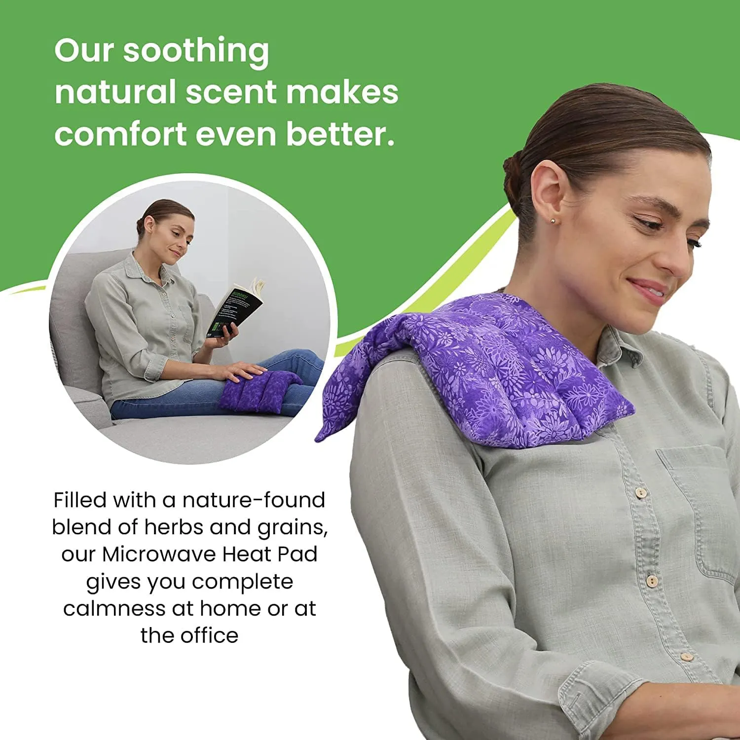 Nature Creation Back Heating Pad Microwavable - Flexible & Easy to Use Hot/Cold Pack for Back Pain Relief, Neck Pain, Body Aches and Stiffness - Perfect for Cold Weather - 1 Pack Purple Flowers