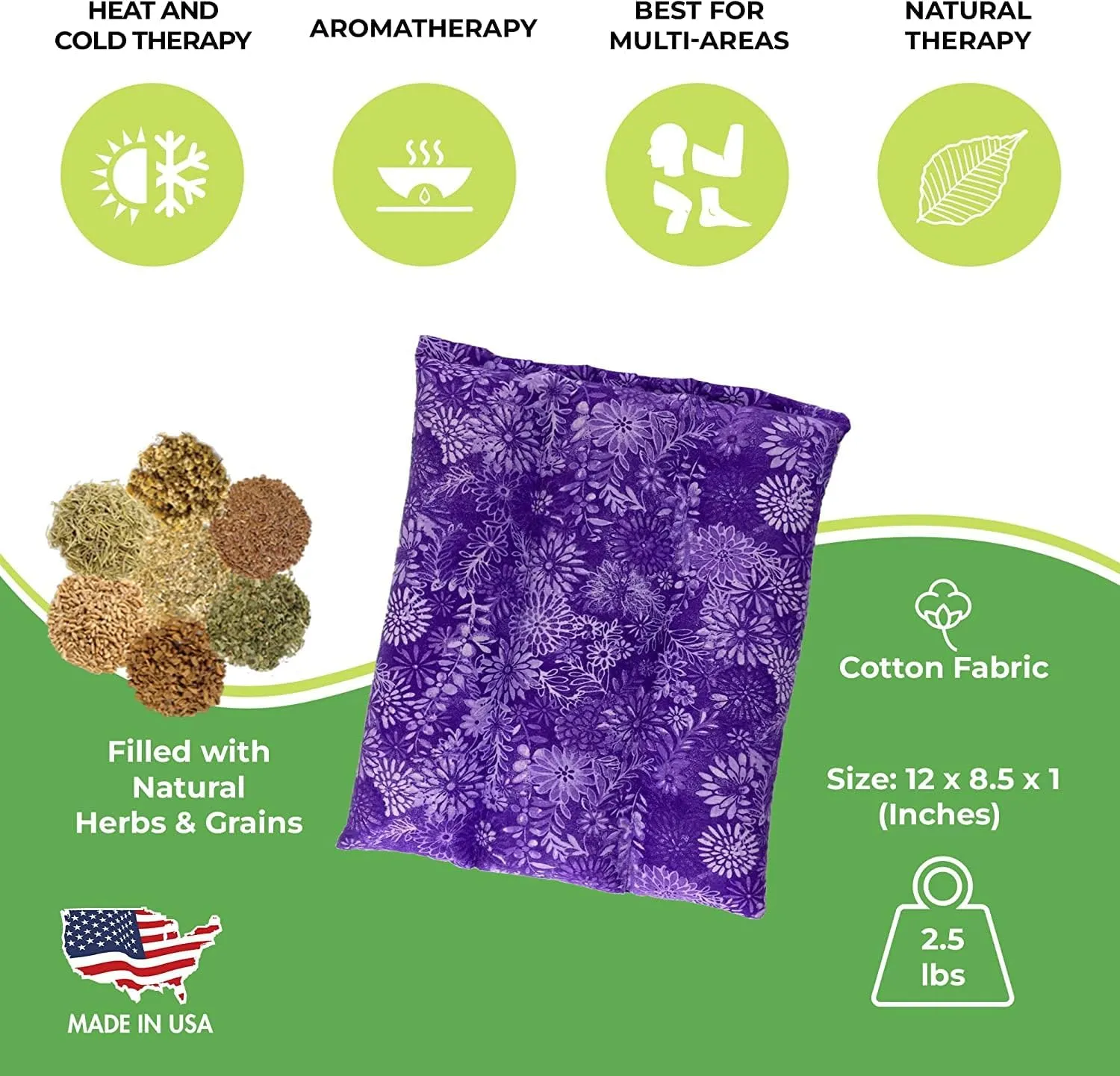 Nature Creation Back Heating Pad Microwavable - Flexible & Easy to Use Hot/Cold Pack for Back Pain Relief, Neck Pain, Body Aches and Stiffness - Perfect for Cold Weather - 1 Pack Purple Flowers