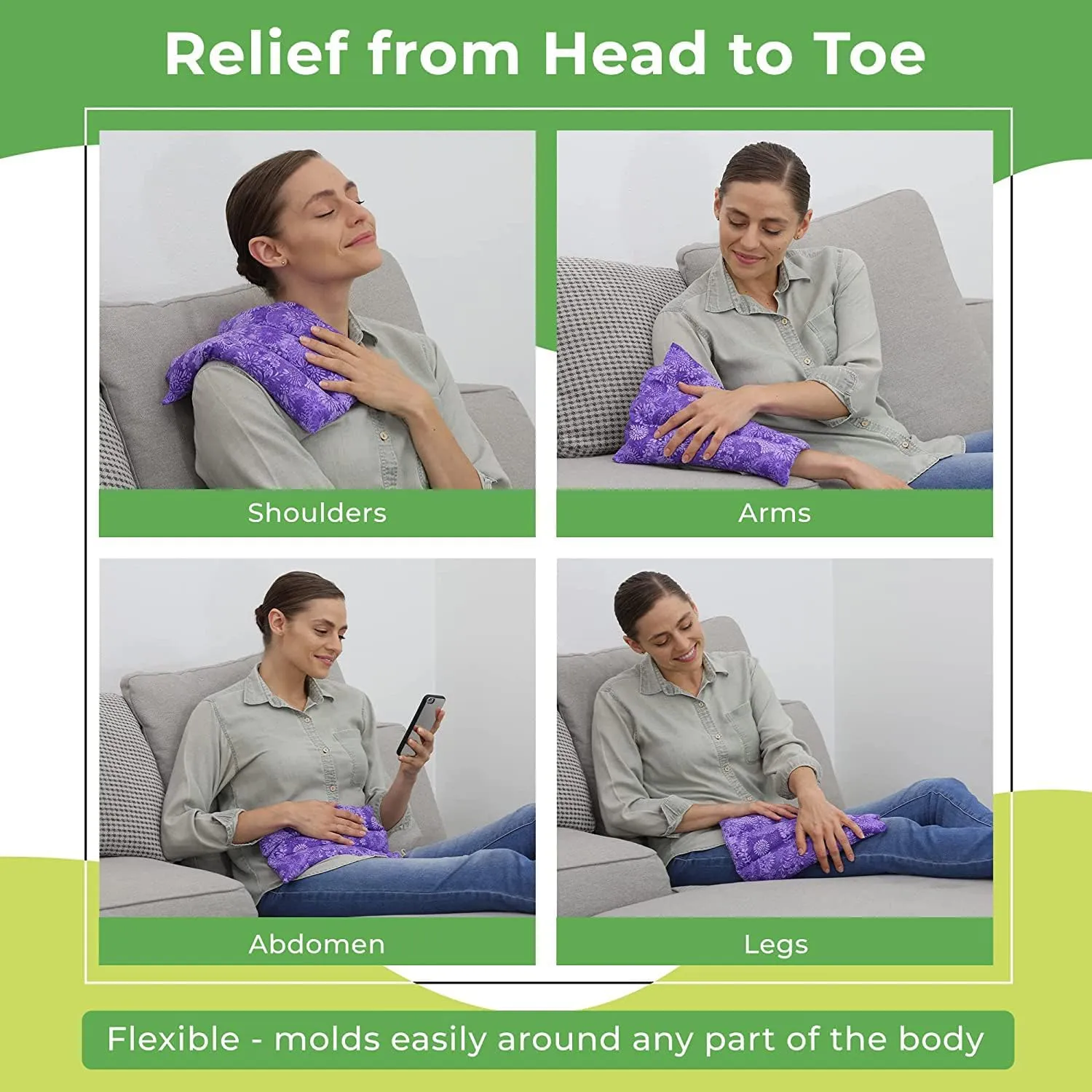 Nature Creation Back Heating Pad Microwavable - Flexible & Easy to Use Hot/Cold Pack for Back Pain Relief, Neck Pain, Body Aches and Stiffness - Perfect for Cold Weather - 1 Pack Purple Flowers