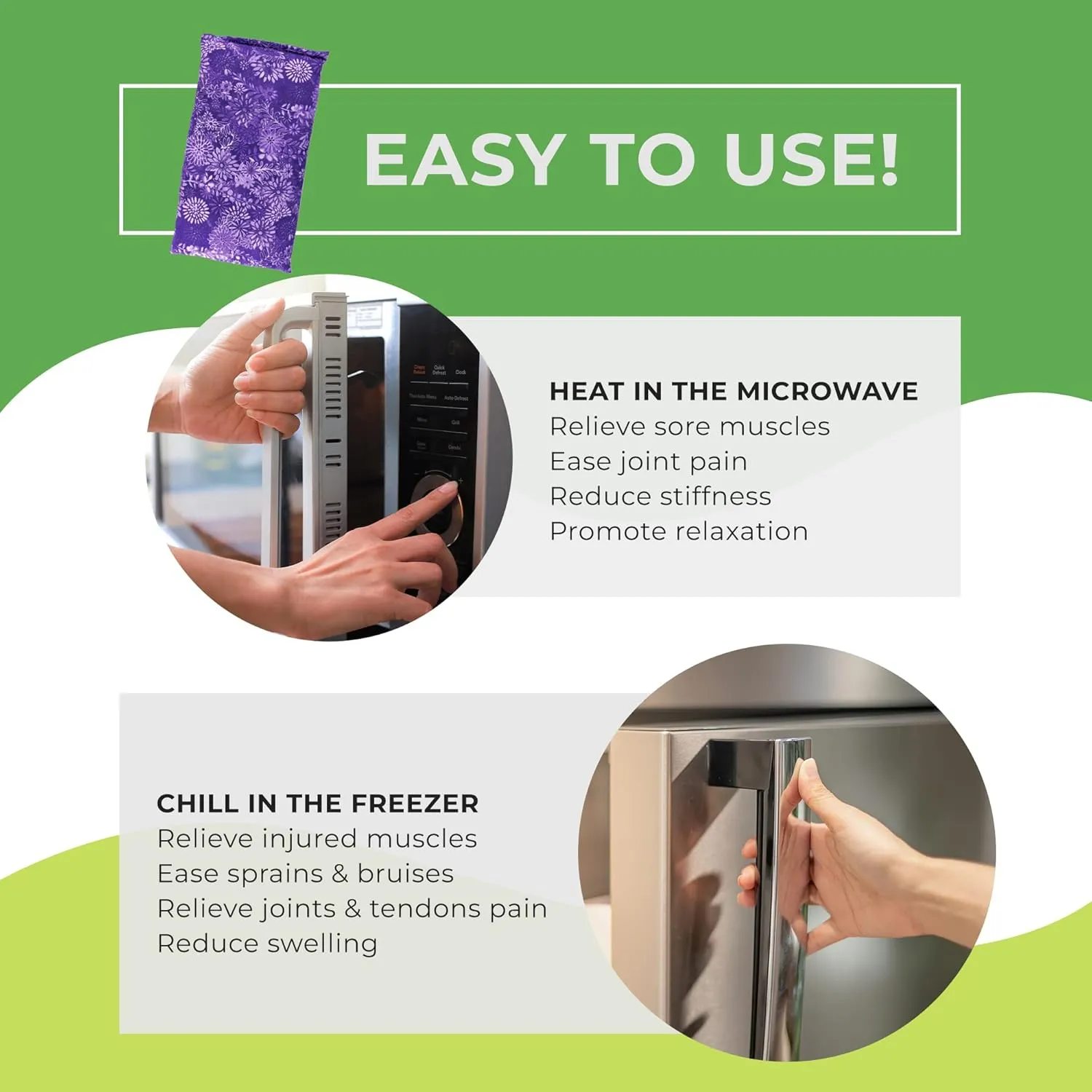 Nature Creation Reusable Microwave Heat Pad - Microwave Heating Pad for Neck and Shoulders, Cold Compress & Hot Pack, Heat Pack Warming Pad, Microwavable Heating Pads for Cramps, Purple Flowers 1 pack