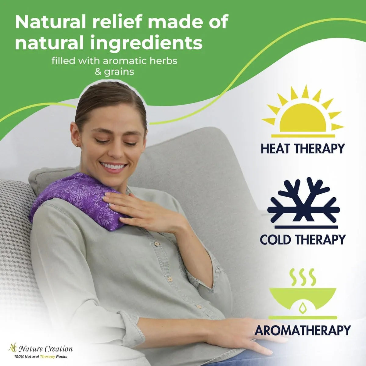 Nature Creation Reusable Microwave Heat Pad - Microwave Heating Pad for Neck and Shoulders, Cold Compress & Hot Pack, Heat Pack Warming Pad, Microwavable Heating Pads for Cramps, Purple Flowers 1 pack