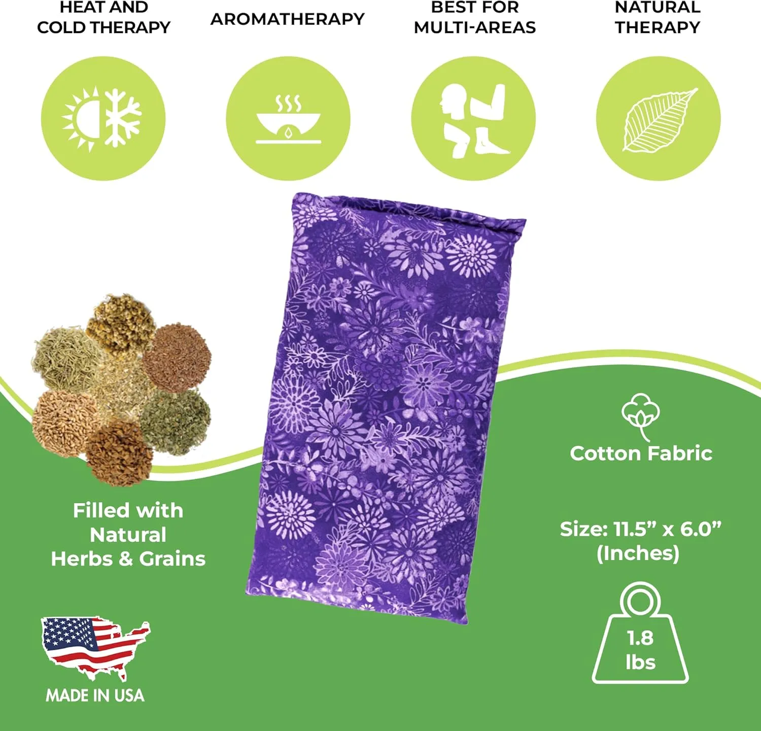 Nature Creation Reusable Microwave Heat Pad - Microwave Heating Pad for Neck and Shoulders, Cold Compress & Hot Pack, Heat Pack Warming Pad, Microwavable Heating Pads for Cramps, Purple Flowers 1 pack