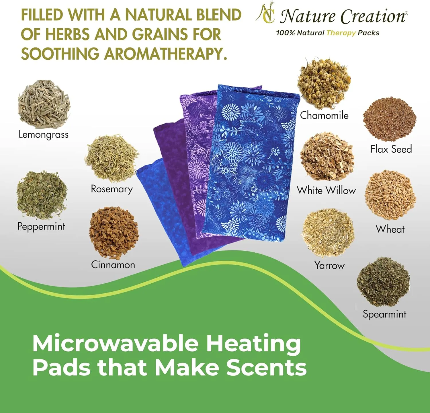 Nature Creation Reusable Microwave Heat Pad - Microwave Heating Pad for Neck and Shoulders, Cold Compress & Hot Pack, Heat Pack Warming Pad, Microwavable Heating Pads for Cramps, Purple Flowers 1 pack