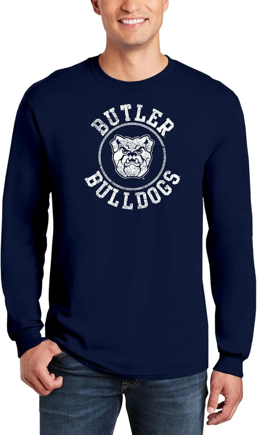 NCAA Distressed Circle Logo, Team Color Long Sleeve, College, University