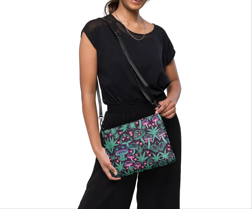 Neon Pink & Green Mushrooms 420 Crossbody Bag