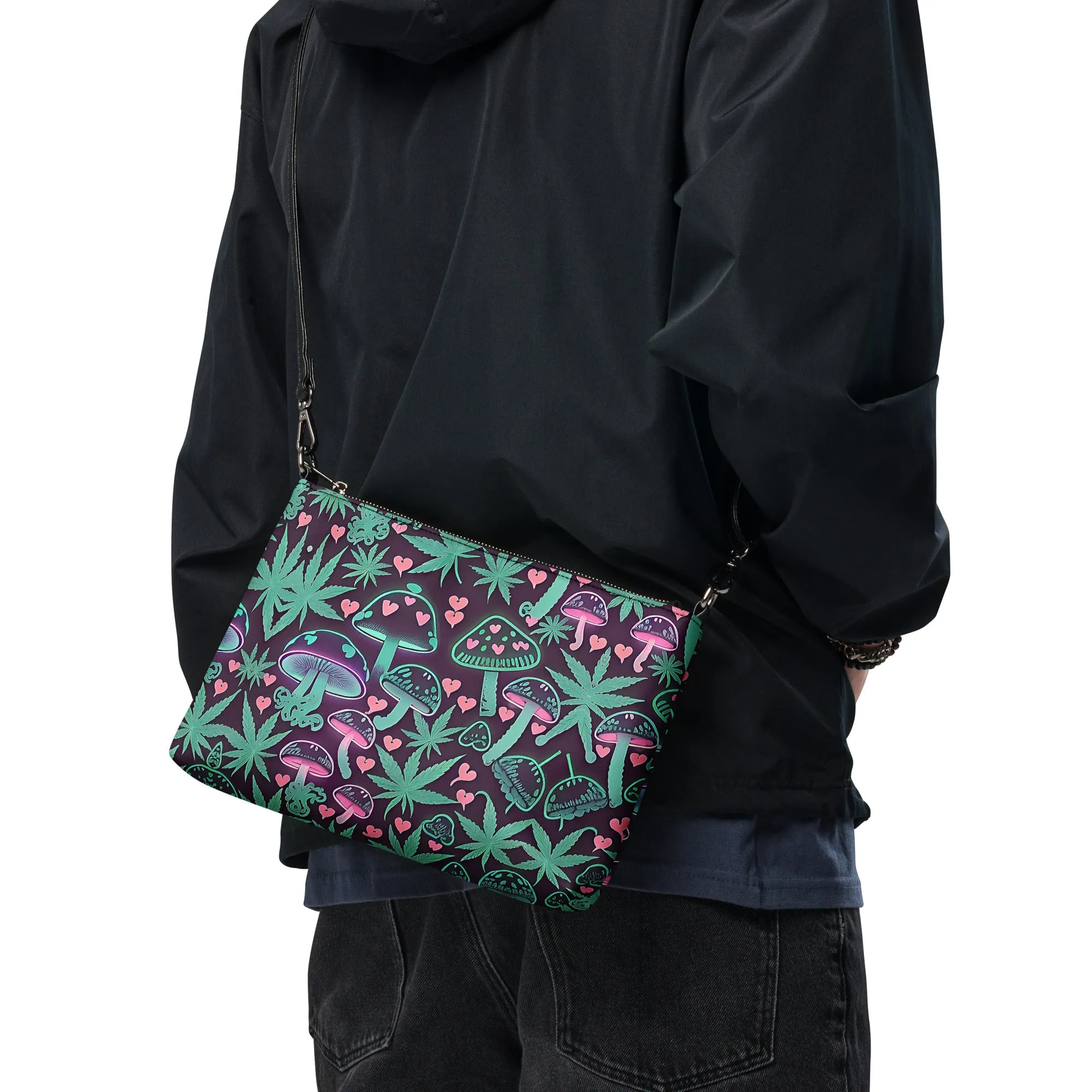 Neon Pink & Green Mushrooms 420 Crossbody Bag