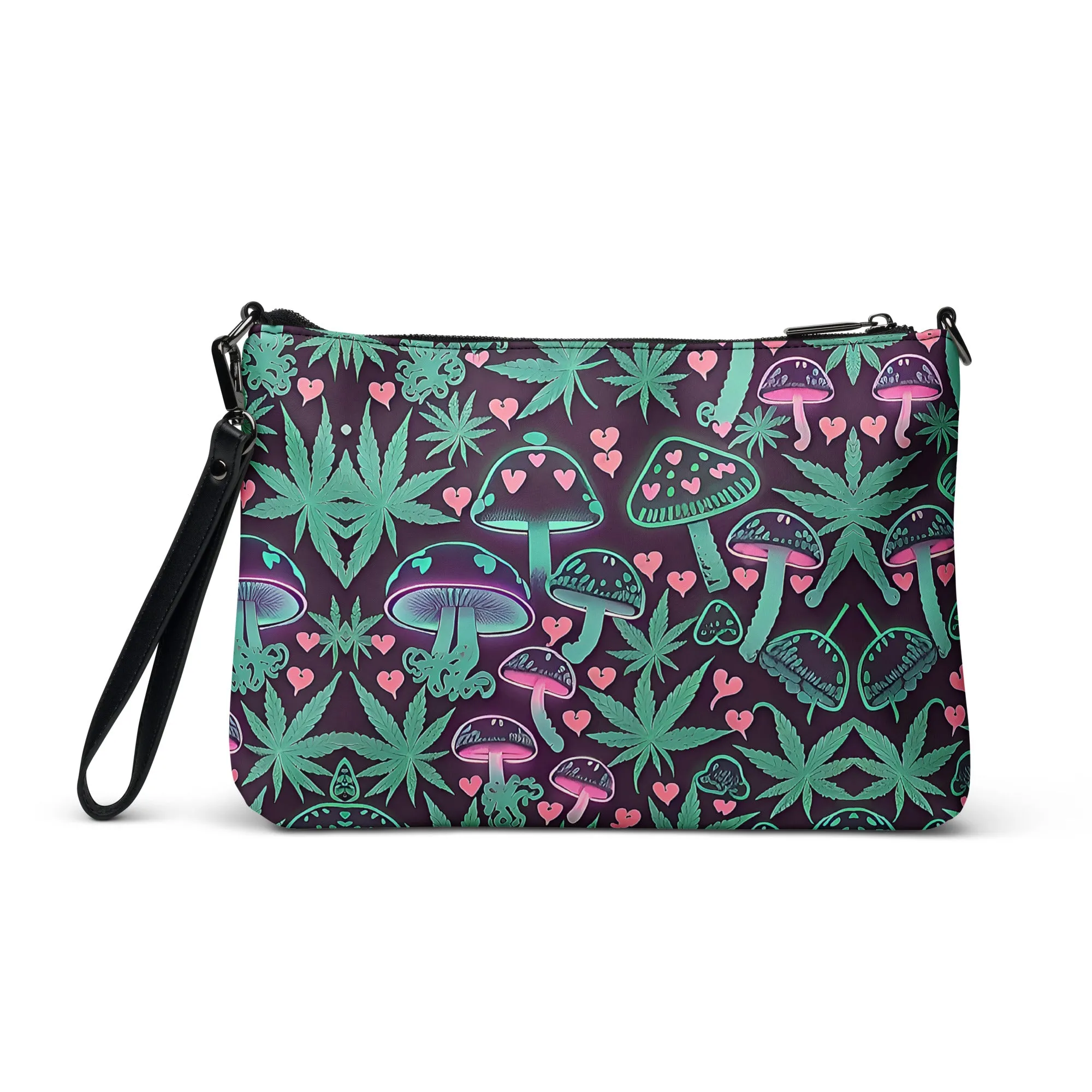 Neon Pink & Green Mushrooms 420 Crossbody Bag